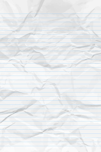 White clean crumpled notebook paper with lines. Vertical crumpled checkered empty paper template for posters and banners. Vector illustration - Vector, Image