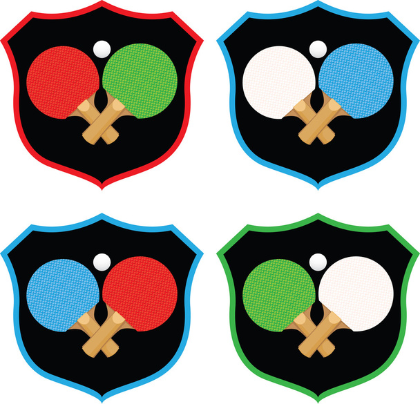 Escudo con paletas de tenis de mesa y bola
 - Foto, Imagen