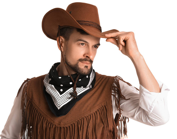 Knappe cowboy op witte achtergrond, c; - Foto, afbeelding