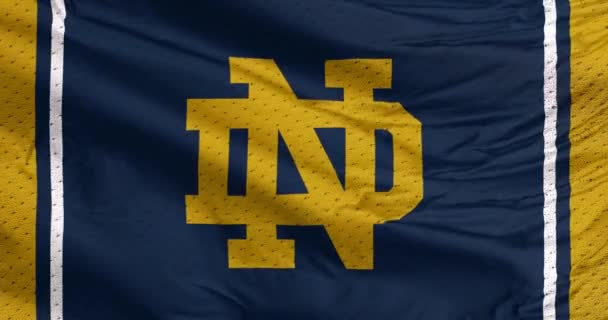 Indiana, Stati Uniti. 22 settembre 2023. Una bandiera sventolante della squadra di calcio irlandese Notre Dame Fighting. La squadra intercollegiale di calcio che rappresenta l'Università di Notre Dame. - Filmati, video