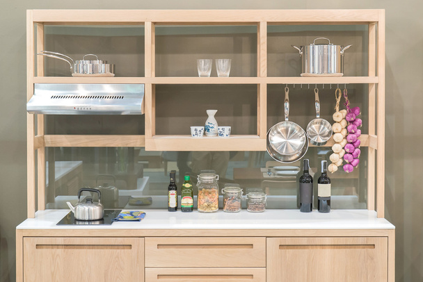 New modern kitchen with wood shelf style - Photo, Image