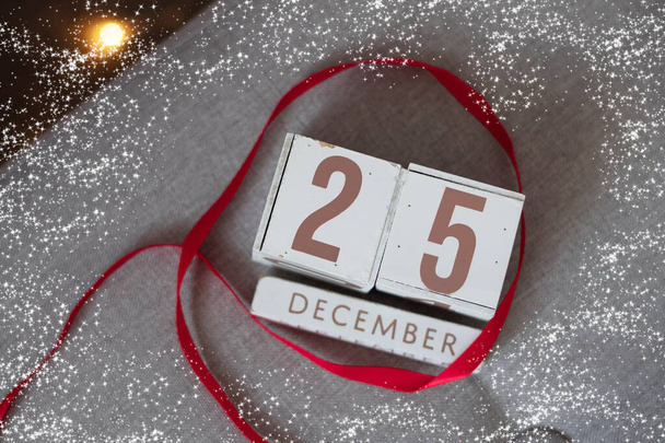 25 december on wooden calendar,christmas time. - Photo, Image