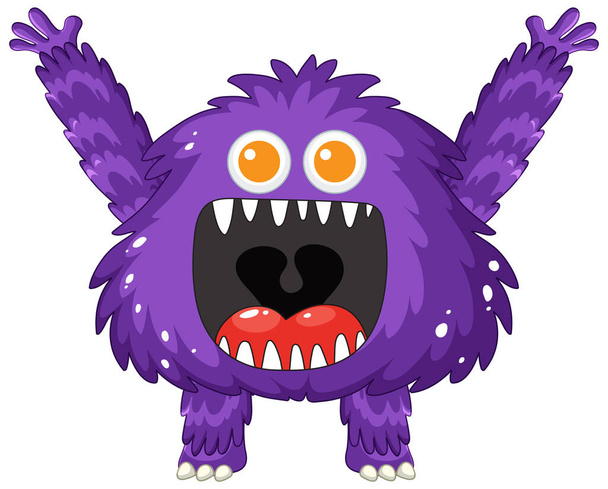 Ein fröhliches und behaartes lila Alien-Monster im Cartoon-Stil - Vektor, Bild