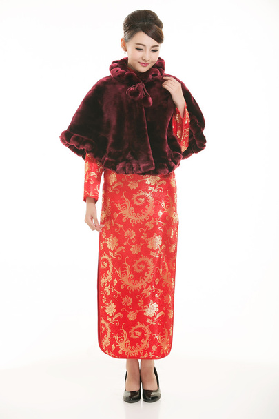 Kínai ruhapincér viselése fehér háttér előtt - Fotó, kép