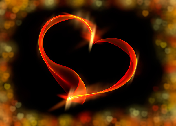Coração de fita vermelha com luzes bokeh coloridas, ilustração
  - Foto, Imagem