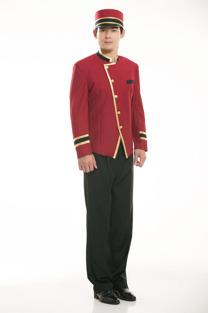 Wearing Chinese clothing waiter in front of a white background - Photo, Image