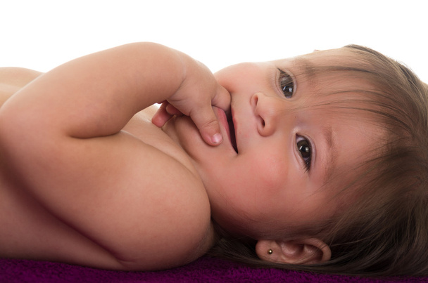 portrait of adorable brunette baby girl - Fotó, kép