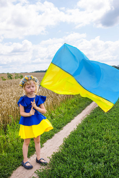 Oekraïense vlag in de handen van een jong meisje - Foto, afbeelding