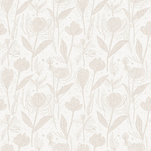 Sutil elegancia rústica boda bloque floral impresión lino patrón sin costuras. Todo estampado de blanco sobre fondo de flores de efecto algodón tonal blanco - Foto, Imagen