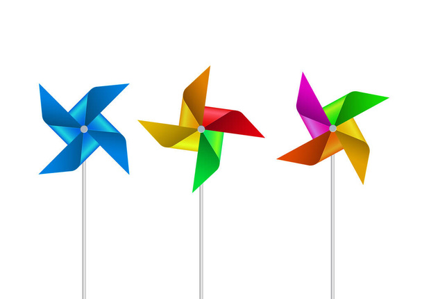 Set of colorful pinwheel isolated on white background - Vector, Image