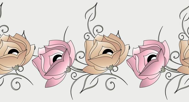 シームレス抽象的なバラの花のボーダーデザイン - ベクター画像