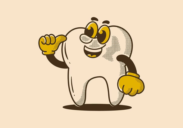 tooth mascot character illustration with happy expression, in vintage or retro style - Vector, Image