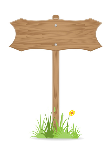 Drewniany drogowskaz na trawie z kwiat na białym tle - Wektor, obraz