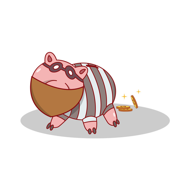 Aislado de dibujos animados piggy bang ladrón robar dinero
 - Vector, Imagen