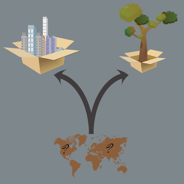 Карта мира есть городская коробка и коробка деревьев
 - Вектор,изображение