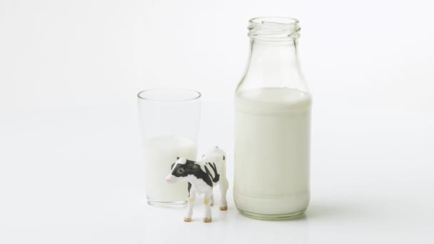 Toy cow and milk in bottle - Footage, Video
