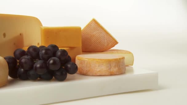 Various cheeses with grapes - Footage, Video