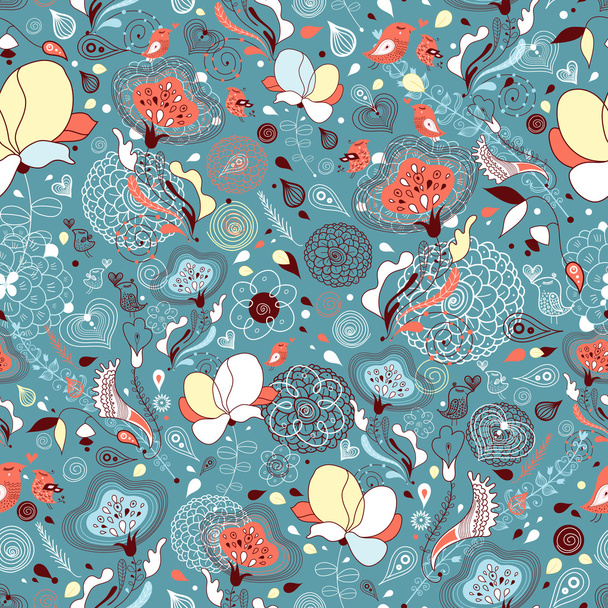 Seamless floral pattern with birds - Vector, Image