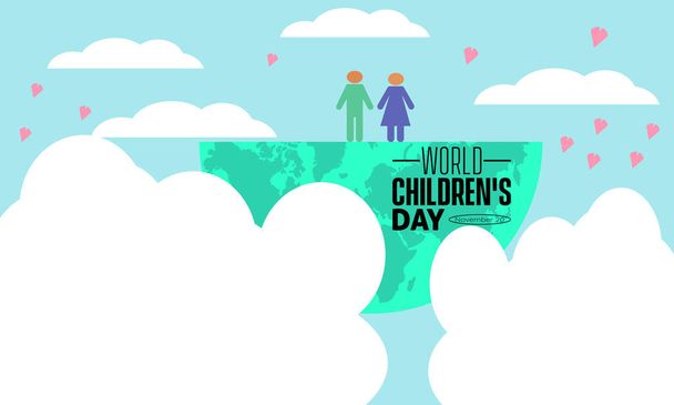 Gençlik ve Eğitimi Kutlayan Dünya Çocuk Günü İllüstrasyonu 20 Kasım 'da gözlemlendi. Arkaplan, pankart, poster tasarımı için vektör şablonu. - Vektör, Görsel