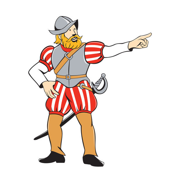 Spanish conquistador finger pointing - Vector, Image
