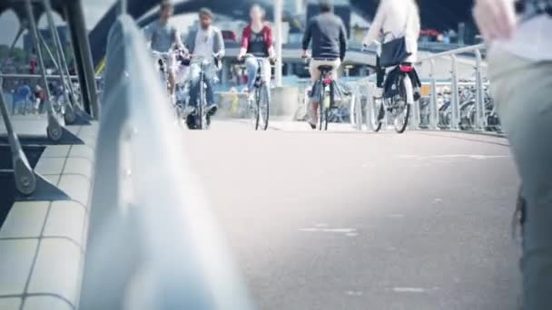 Tourists crossing a bridge in bicycle - Footage, Video