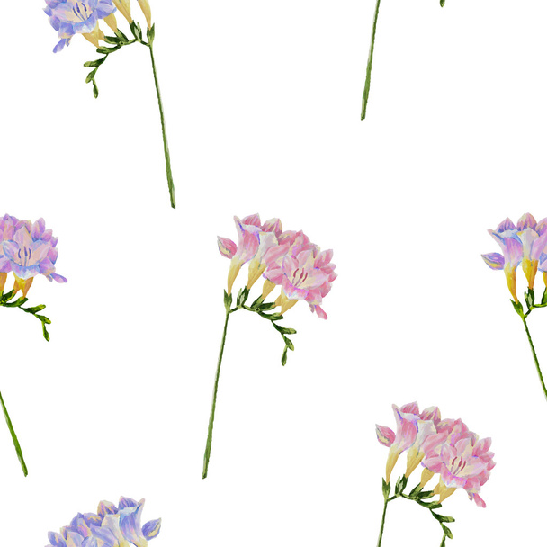 Seamless pattern with freesia flowers - Wektor, obraz