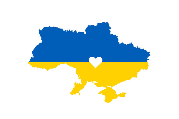 Ukraine-Karte mit Nationalflaggenfarben isoliert auf weißem Hintergrund - Vektor, Bild