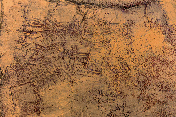 kamenná fasáda zeď freskovou výzdobou. Basreliéf obraz kovboj Ind - Fotografie, Obrázek