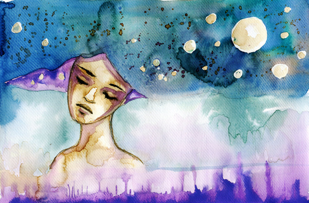 abstract watercolor illustration depicting a portrait of a woman - Photo, Image