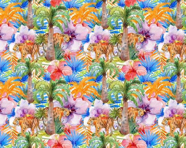 Kaplanlar ile tropikal desen - Fotoğraf, Görsel