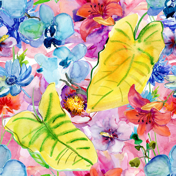 Tropikalny liści i kwiatów egzotycznych - Zdjęcie, obraz