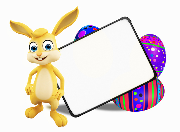 Пасхальный кролик с яйцами и вывеской
 - Фото, изображение
