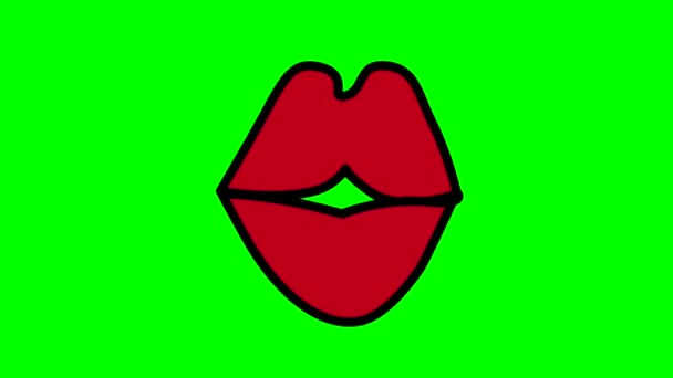 挿入のための緑色のクロマキー背景に赤い唇にキスするアニメーション. 高品質の4k映像 - 映像、動画