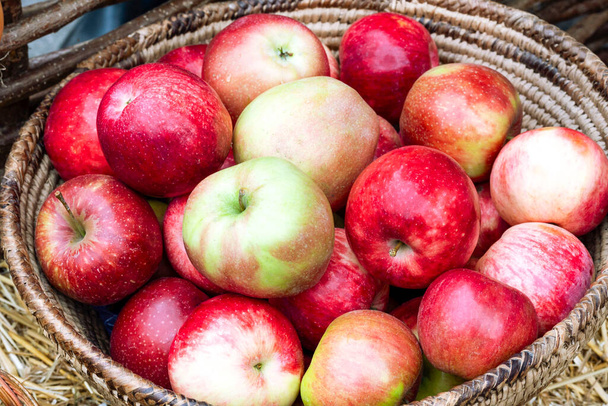 赤いリンゴ。 赤いリンゴのグループ. 健康的な食事のためのコンセプト製品. 健康食品について。 有機製品について。 秋の収穫について - 写真・画像