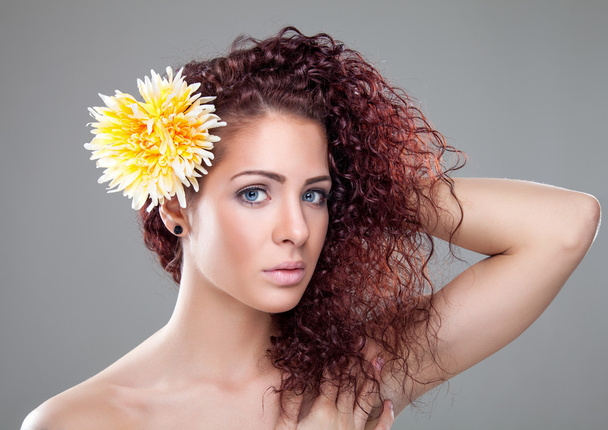 Beautiful woman with red curly hair - Foto, Imagem
