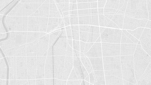 Háttér Nagoya térkép, Japán, fehér és világosszürke városi poszter. Vektortérkép utakkal és vízzel. Szélesvásznú arány, digitális sík kialakítású útiterv. - Vektor, kép