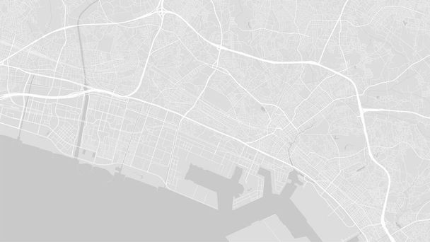 Arka plan Chiba haritası, Japonya, beyaz ve açık gri şehir posteri. Yol ve su vektör haritası. Geniş ekran oranı, dijital düz tasarım yol haritası. - Vektör, Görsel