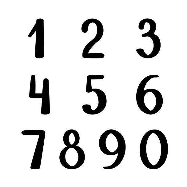 Numéros dans le cadre de l'alphabet illustration vectorielle linéaire noire simple, abc calligraphique, écriture décorative drôle mignon, chiffres manuscrits, symboles mathématiques - Vecteur, image