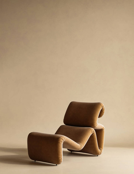 Konzeptionelle Vintage-Interieur-Studiozimmer mit Stuckwand. Kreative Komposition Sessel in warmen Pastellfarben. Attrappe leeren Hintergrund. 3D-Darstellung. Hochwertige 3D-Illustration. - Foto, Bild