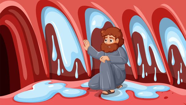 Experiência indutora de medo de Jonah preso dentro do estômago de um peixe enorme - Vetor, Imagem