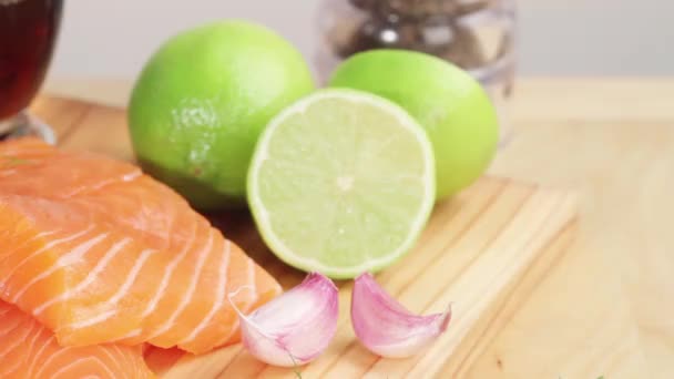 Salmon fillet and limes - Footage, Video