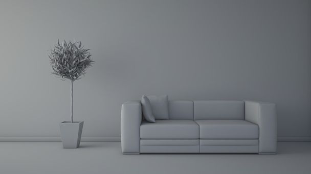 Front view of an interior rendering of a living room without tex - Foto, immagini