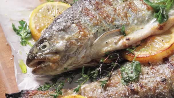 Grilled trouts with lemon - Footage, Video