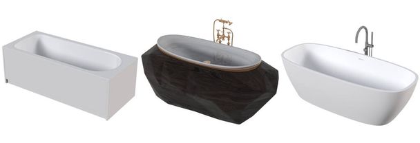 conjunto de bañeras aisladas sobre un fondo blanco, ilustración 3D, y un renderizado CG - Foto, Imagen