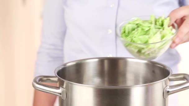 Λαχανικά που προστίθενται σε ένα δοχείο - Πλάνα, βίντεο