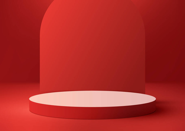 Mostra i tuoi prodotti con stile con questo moderno modello di display a podio rosso realistico 3D. Perfetto per showroom, vetrine e negozi online. Illustrazione vettoriale - Vettoriali, immagini