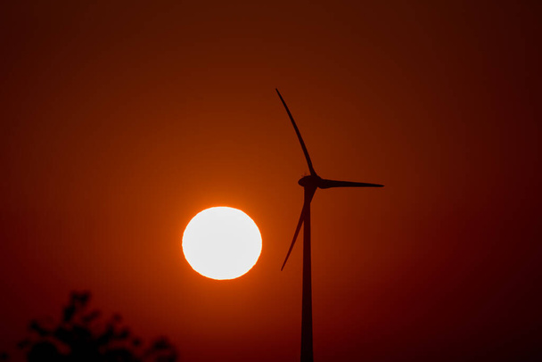 AGRICULTURA DE VIENTO Y SOL - Una mañana soleada y calurosa y fuentes de energía renovable - Foto, Imagen