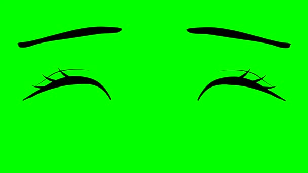 Анимация или компьютерная графика с анимированными голубыми мигающими глазами на зеленом хромакейском фоне. Высококачественные 4k кадры - Кадры, видео