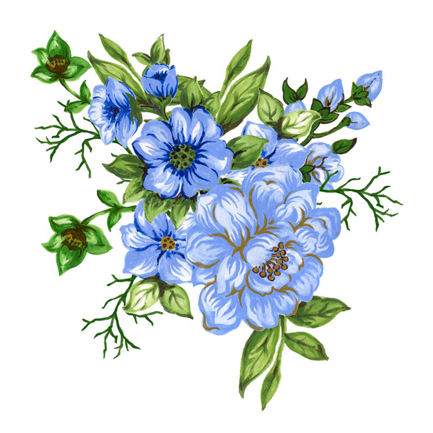 Υδατογραφία floral μπουκέτο εικονογράφηση λουλούδι πράσινο φύλλο φύλλα κλαδιά ανθοδέσμες συλλογή. Στατικό γάμου, χαιρετισμούς, ταπετσαρίες, μόδα, φόντο. - Φωτογραφία, εικόνα