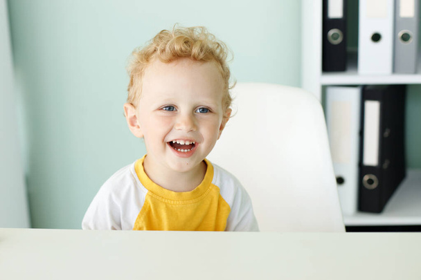 portrait of a happy child. 3-year-old blond boy smiling - Photo, Image
